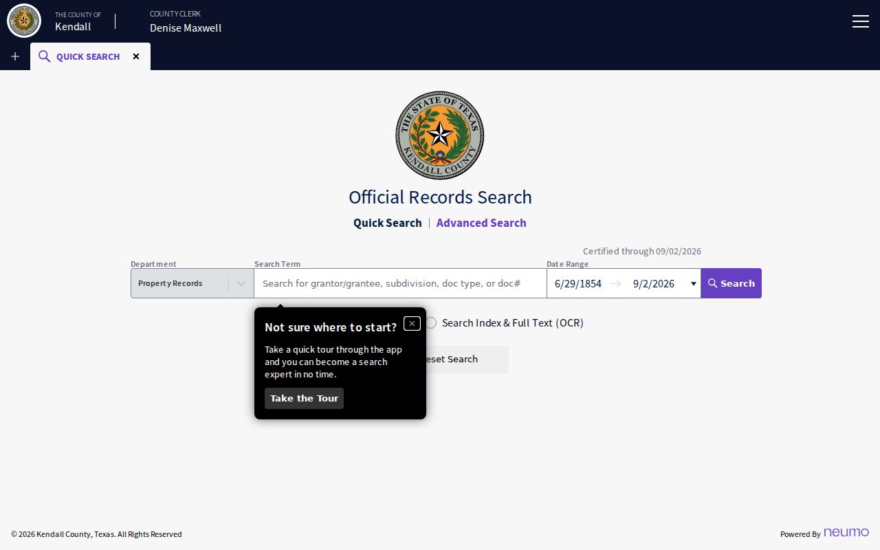 Kendall County case lookup warning for the property records portal