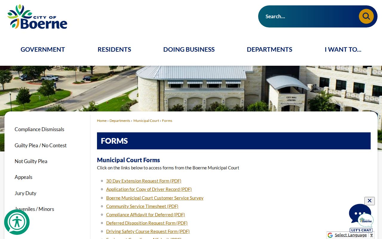 Kendall County court record forms from Boerne Municipal Court