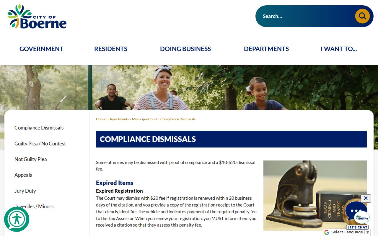 Kendall County traffic ticket compliance dismissal information from Boerne