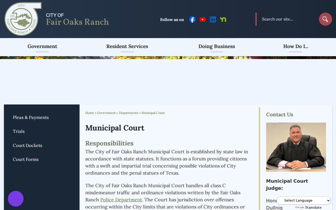Fair Oaks Ranch court docket appearance rules and court contacts