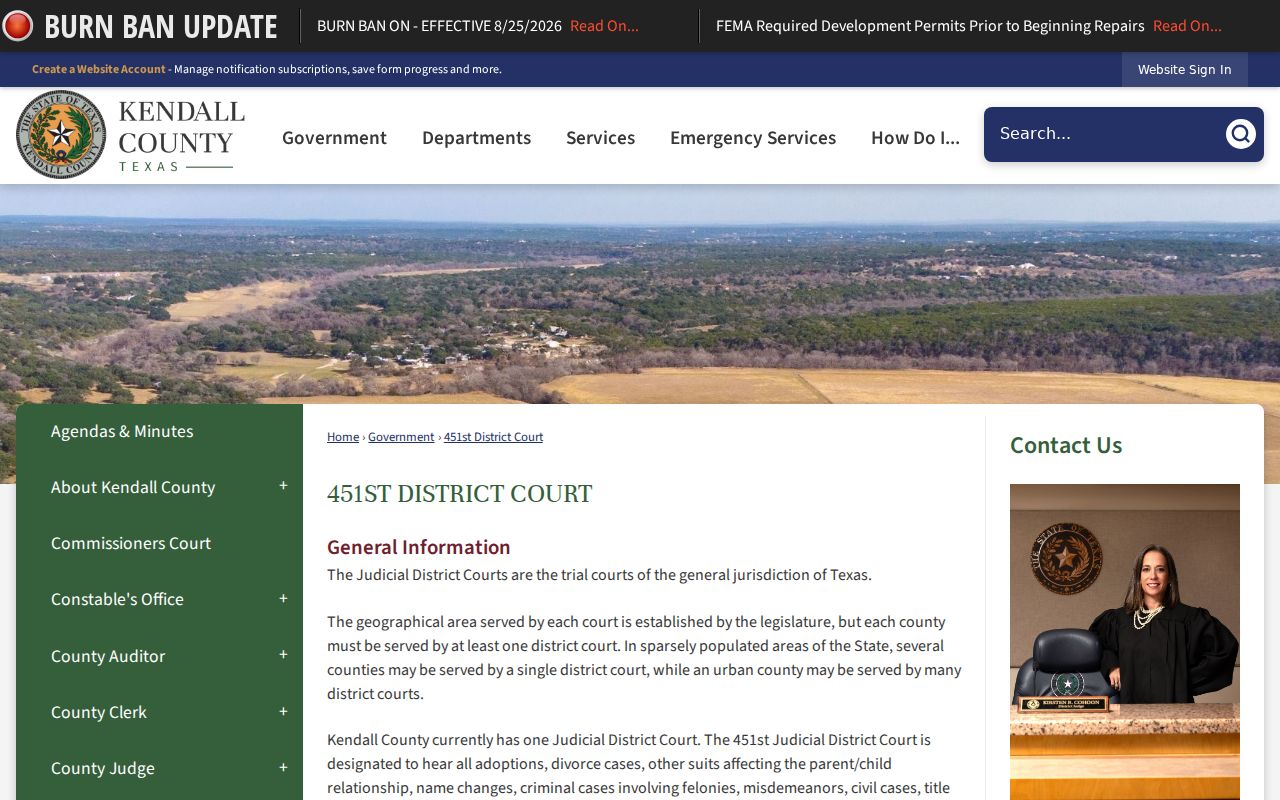 Kendall County 451st District Court jurisdiction and calendar links