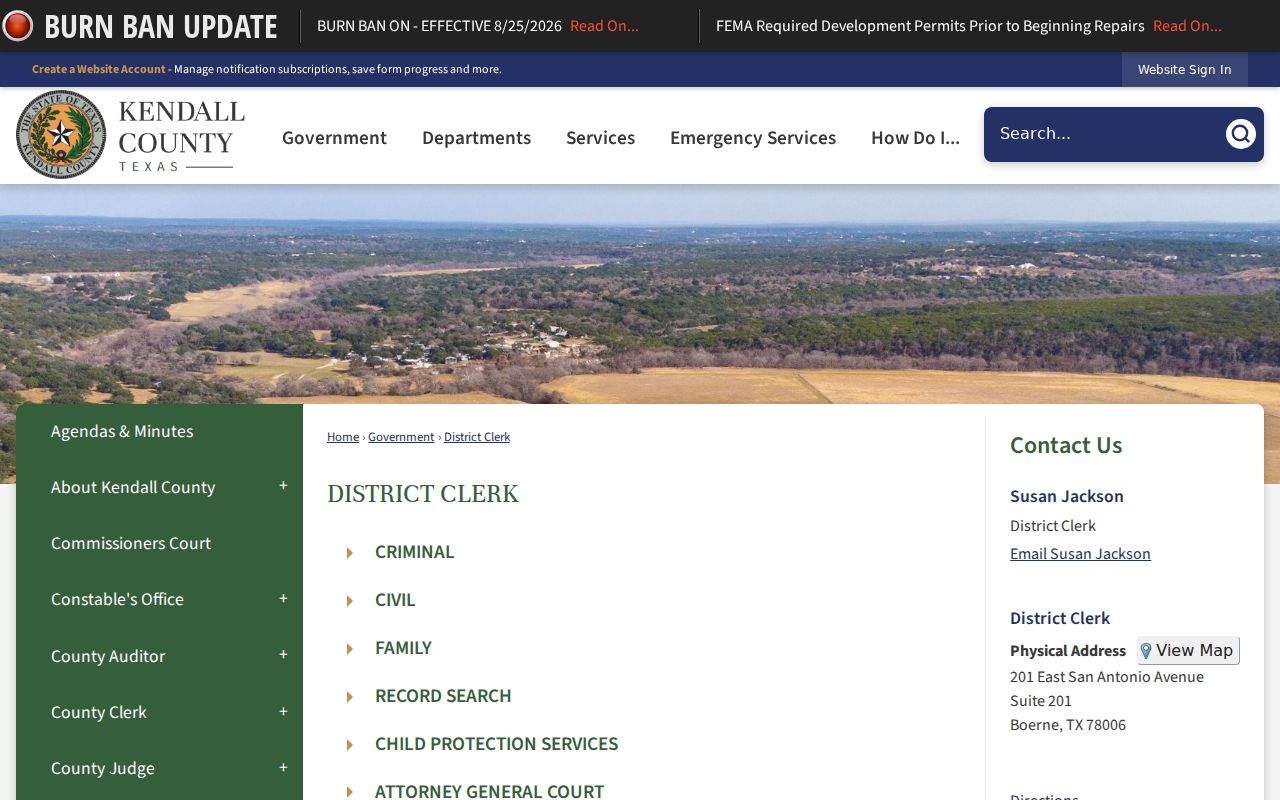 Kendall County District Clerk criminal record and sealed filing information